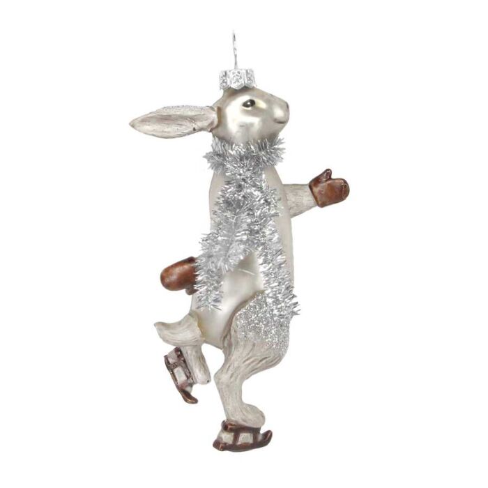 Gisela Graham Skating Hare w Tinsel Scarf Glass Decortion-2